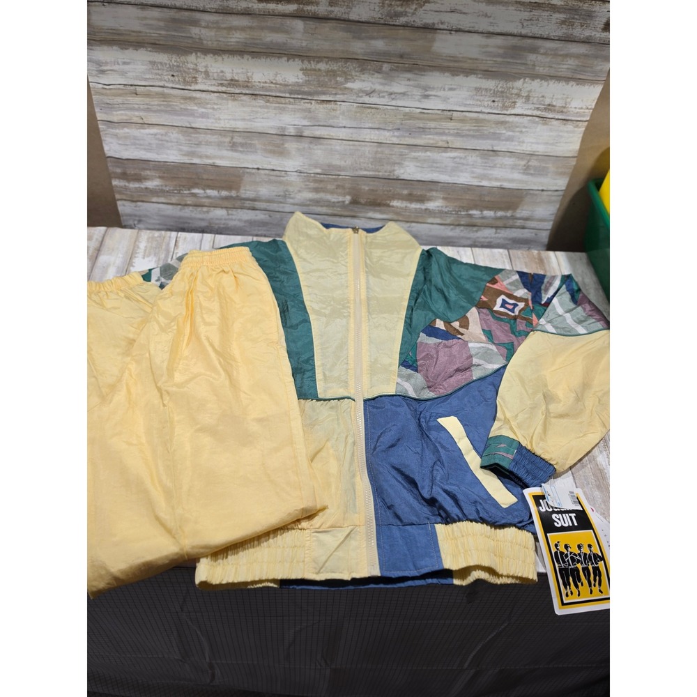 Athletic Works Vintage 90s‎ Colorblock Windbreaker Tracksuit Yellow Blue S NOS